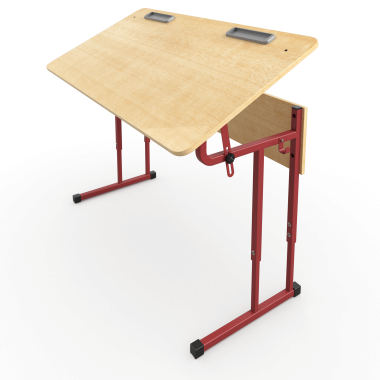 Стол ученический 2-местный с регулируемой столешницей с закругленными углами на красном металлокаркасе &mdash; Аэлита