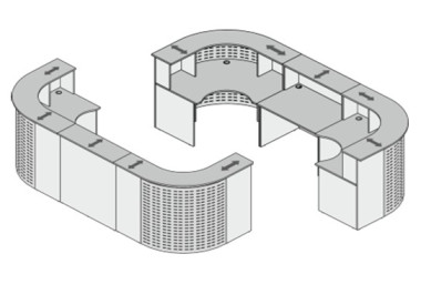 Стойка ресепшн Партнер угловая с металлическим экраном, комплект №4  3540x1270x1200 &mdash; Аэлита