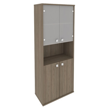 Шкаф высокий широкий  (2 низкие двери ЛДСП,2 низкие двери стекло) 778х410х1980 — Аэлита